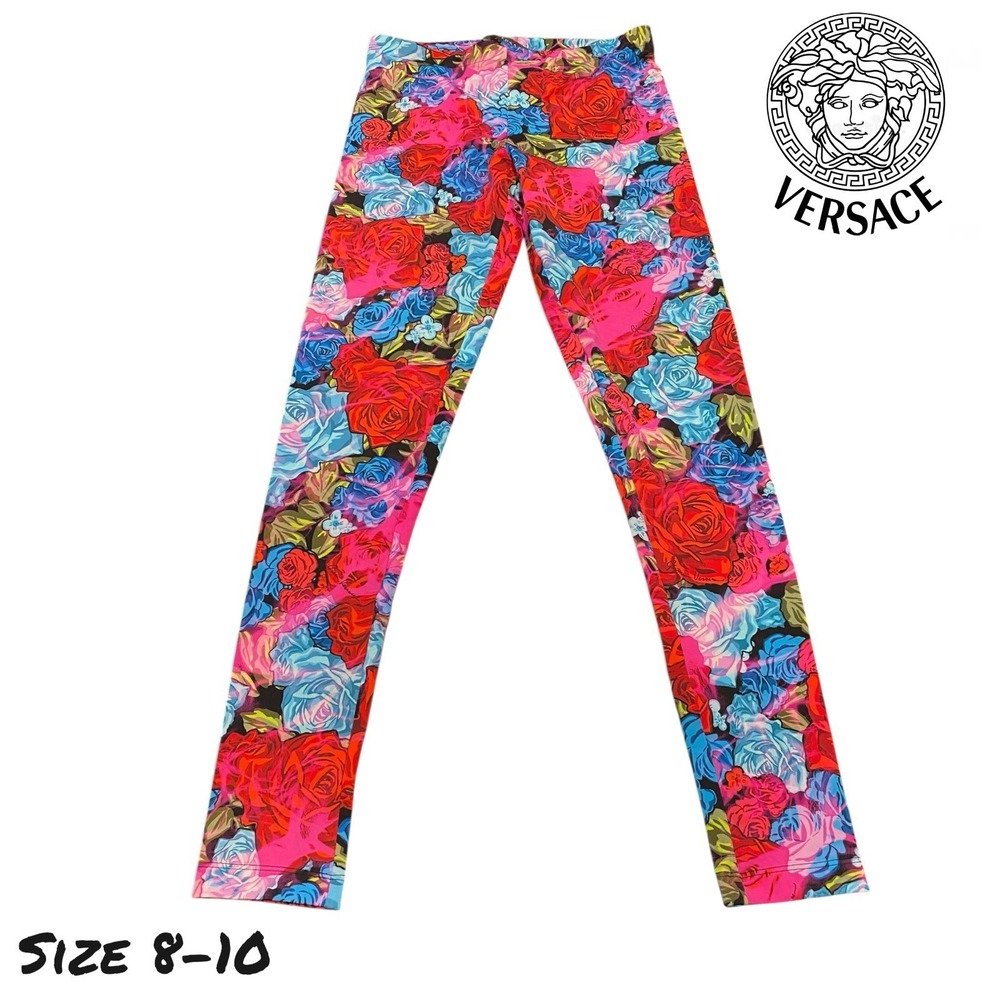 Versace Women's Floral Rose Print Leggings Pants‎ Multicolor 40 US 8-10 MEDIUM